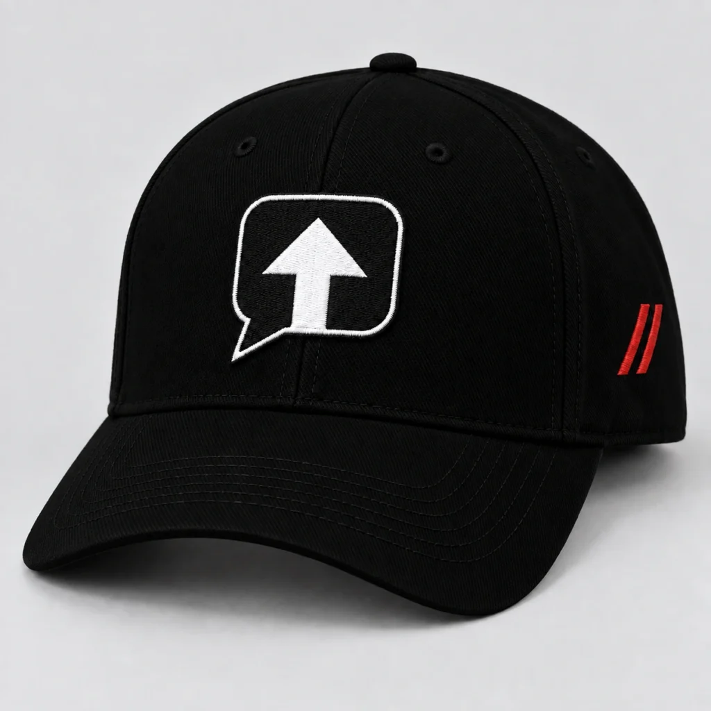 Black SPEAK//UP high-profile baseball cap, front view