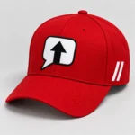 Red SPEAK//UP high-profile baseball cap, front view