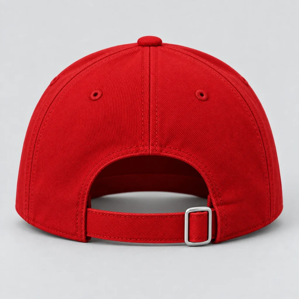 Red SPEAK//UP high-profile baseball cap, rear view